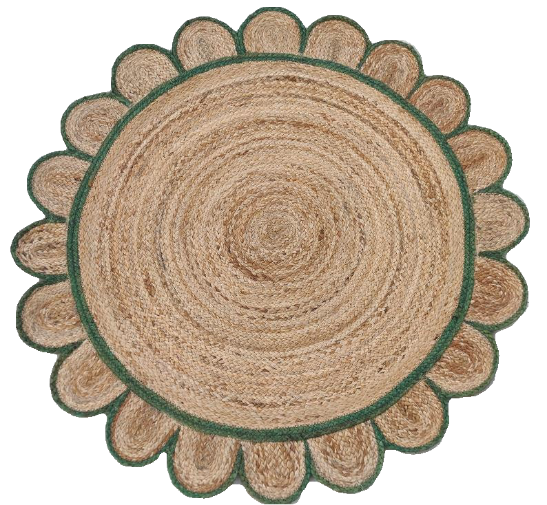 Beige Blue Jute Braided Round Rugfor Living Room – Green handmade by LoomifyHome