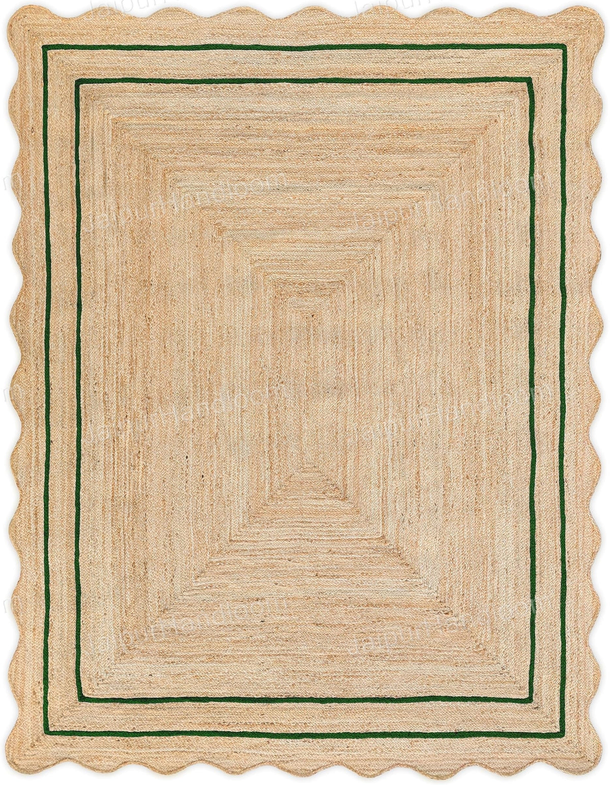Beige Green Jute Braided Scalloped Rugfor Living Room handmade by LoomifyHome