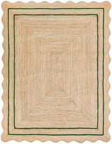 Beige Green Jute Braided Scalloped Rugfor Living Room handmade by LoomifyHome