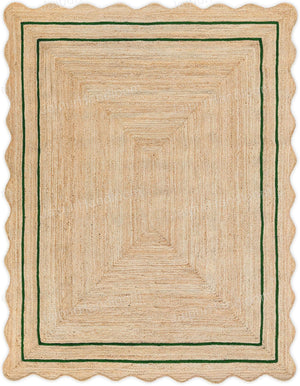 Beige Green Jute Braided Scalloped Rugfor Living Room handmade by LoomifyHome