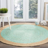 Beige Blue Jute Braided Round Rugfor Living Room – Turquoise handmade by LoomifyHome