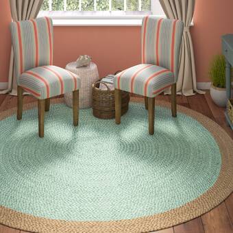 Beige Blue Jute Braided Round Rugfor Living Room – Turquoise handmade by LoomifyHome