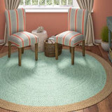 Beige Blue Jute Braided Round Rugfor Living Room – Turquoise handmade by LoomifyHome