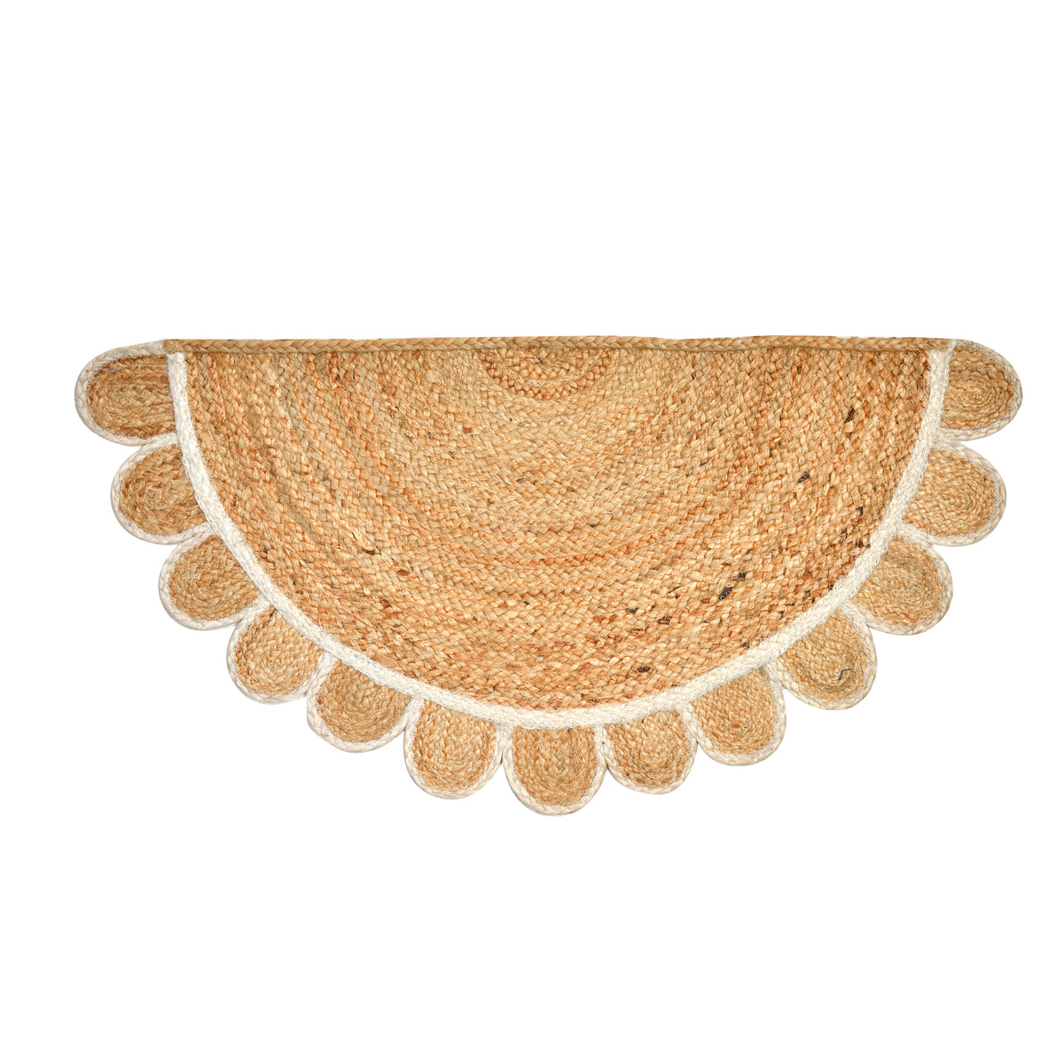 White Beige Jute Braided Half Moon Doormatfor Living Room – Scalloped handmade by LoomifyHome