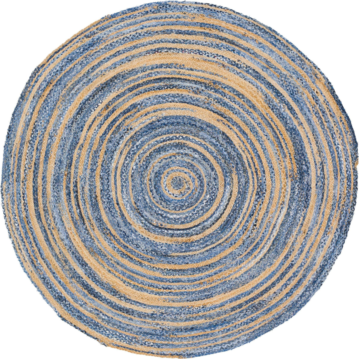 Beige Blue Jute Braided Round Rugfor Living Room – Comfy handmade by LoomifyHome