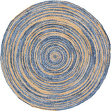 Beige Blue Jute Braided Round Rugfor Living Room – Comfy handmade by LoomifyHome