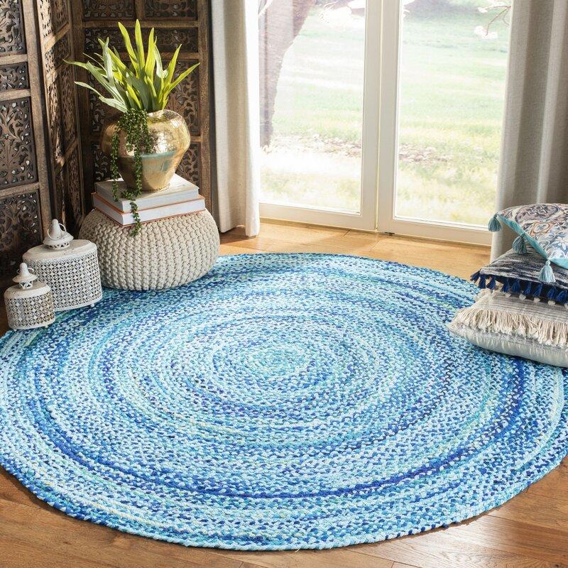 Beige Blue Jute Braided Round Rugfor Living Room – Artisan Style 10 handmade by LoomifyHome