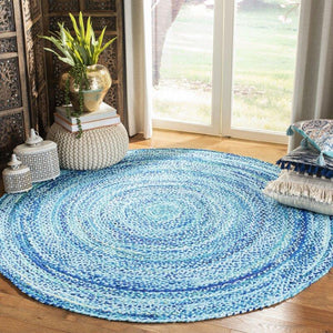 Beige Blue Jute Braided Round Rugfor Living Room – Artisan Style 10 handmade by LoomifyHome