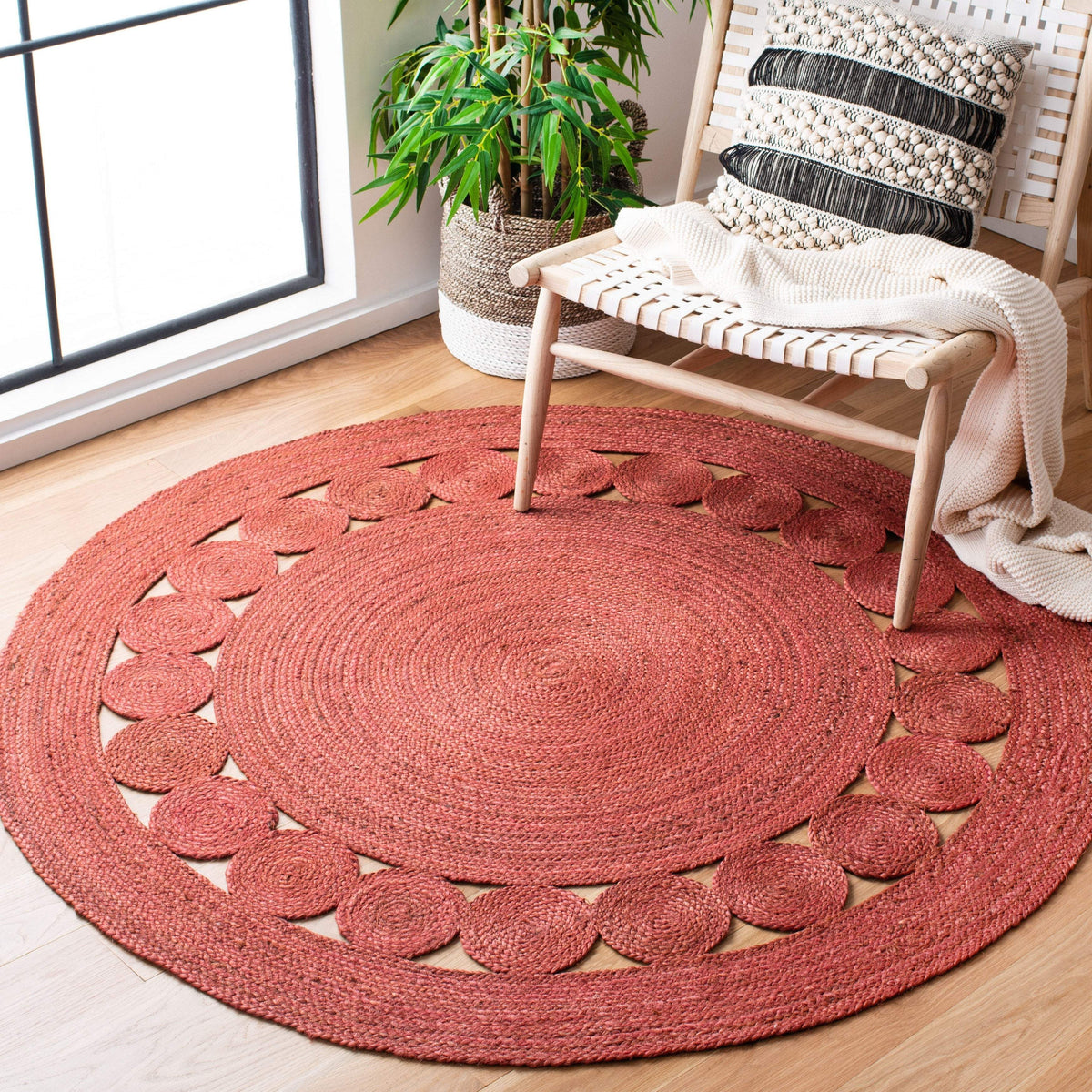 Beige Blue Jute Braided Area Rugfor Living Room – Mandala handmade by LoomifyHome