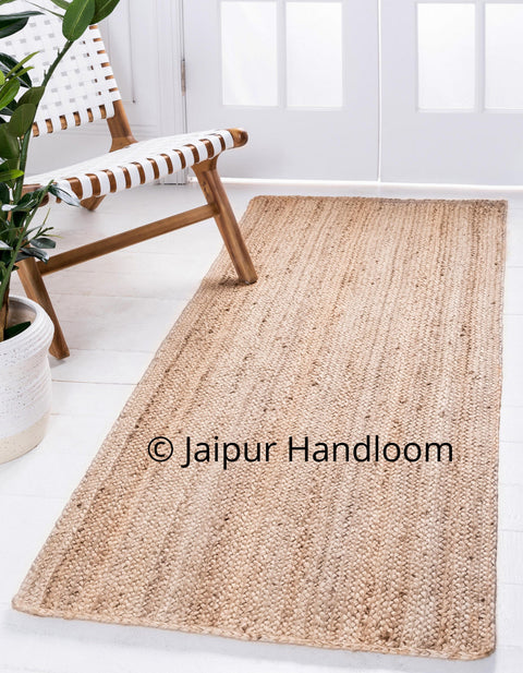 Beige Blue Jute Braided Runner Rugfor Living Room – Floor handmade by LoomifyHome
