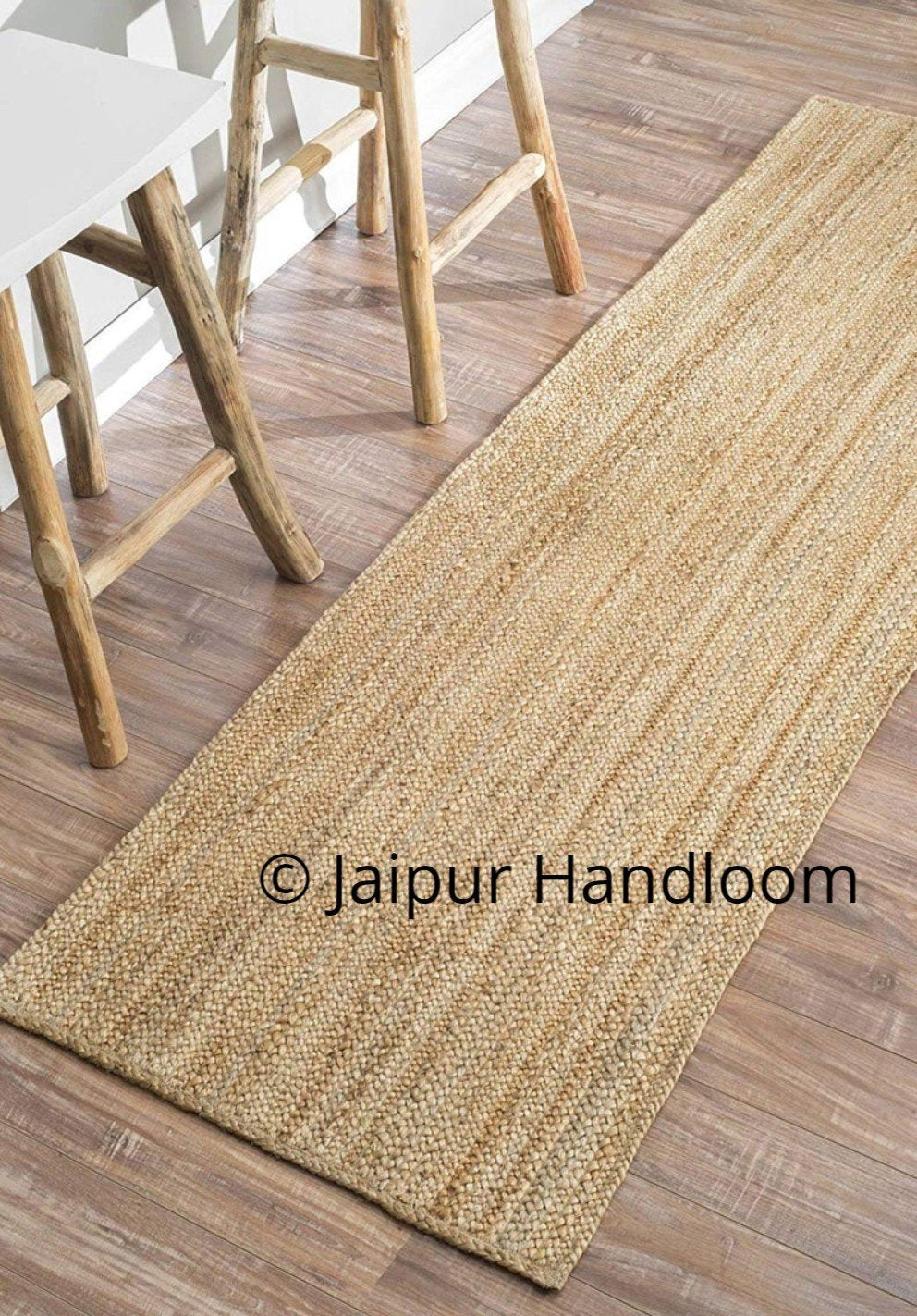 Beige Blue Jute Braided Runner Rugfor Living Room – Floor handmade by LoomifyHome
