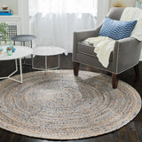 Beige Blue Jute Braided Round Rugfor Living Room – 5 x 5 handmade by LoomifyHome