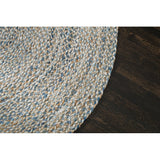 Beige Blue Jute Braided Round Rugfor Living Room – 5 x 5 handmade by LoomifyHome