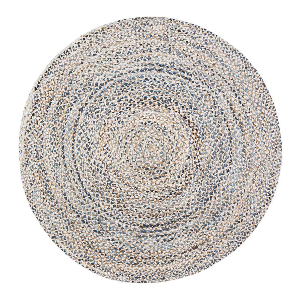 Beige Blue Jute Braided Round Rugfor Living Room – 5 x 5 handmade by LoomifyHome
