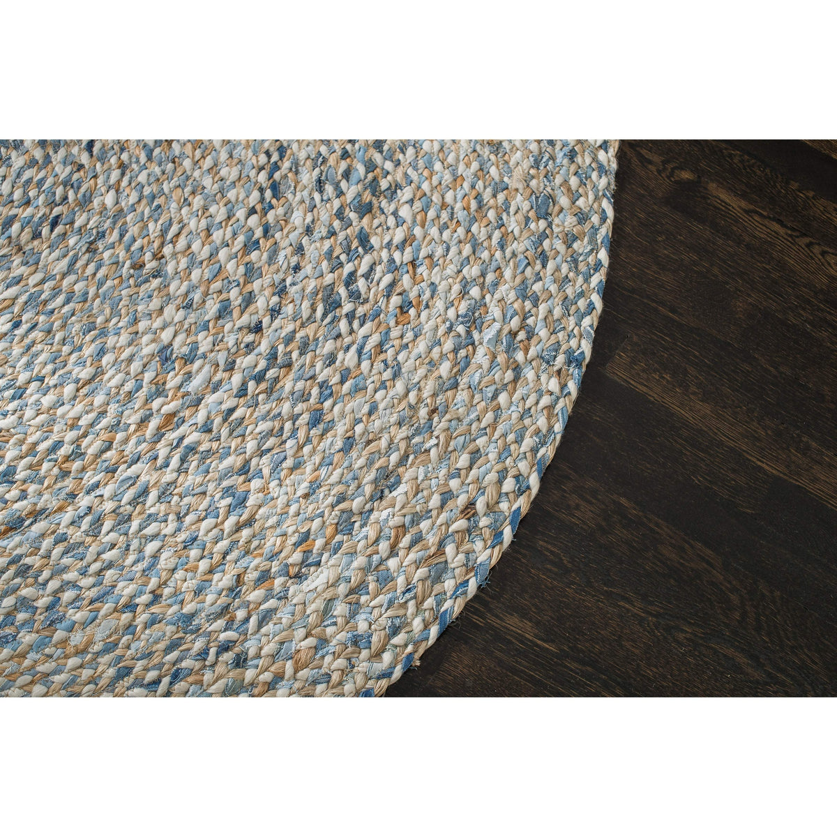 Beige Blue Jute Braided Round Rugfor Living Room – 5 x 5 handmade by LoomifyHome