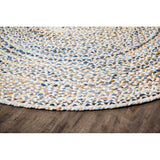 Beige Blue Jute Braided Round Rugfor Living Room – 5 x 5 handmade by LoomifyHome