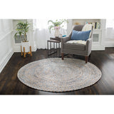 Beige Blue Jute Braided Round Rugfor Living Room – 5 x 5 handmade by LoomifyHome
