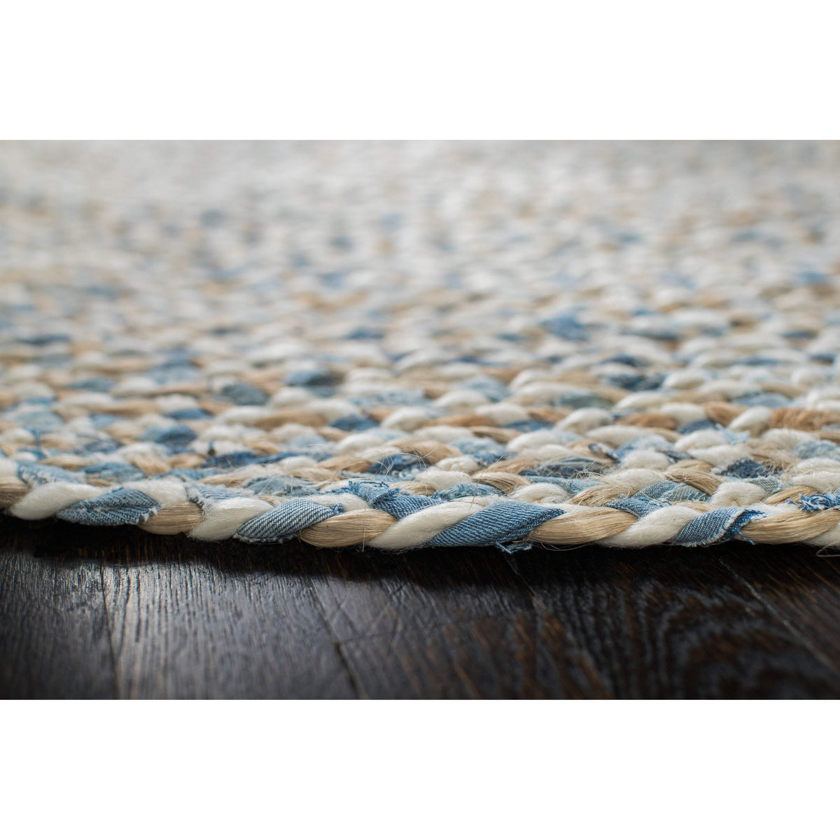 Beige Blue Jute Braided Round Rugfor Living Room – 5 x 5 handmade by LoomifyHome