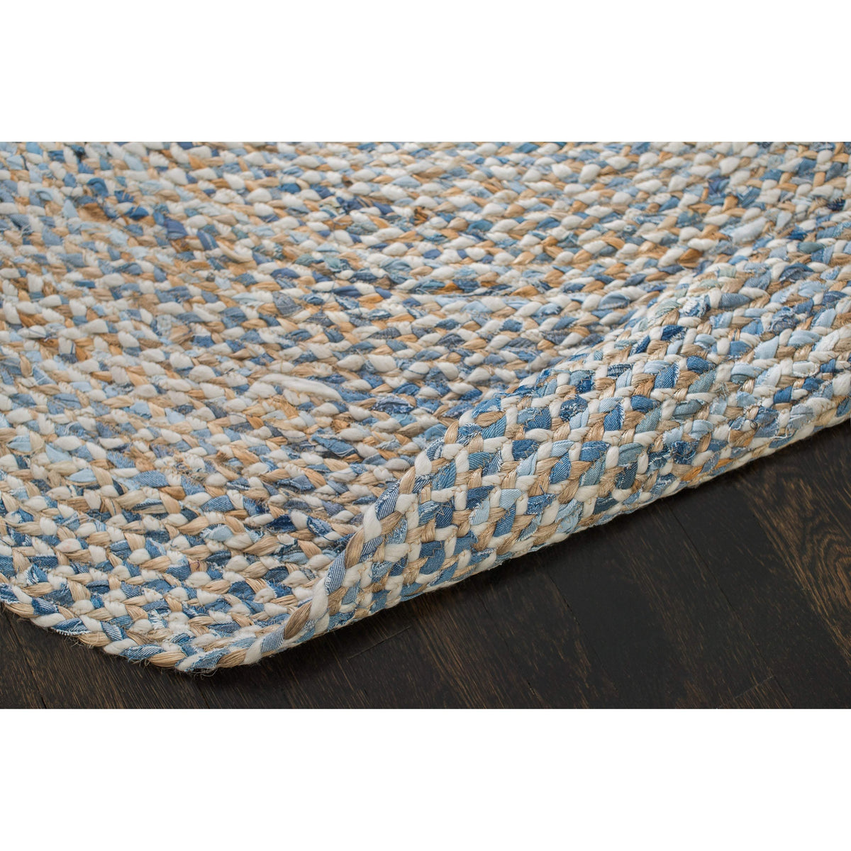 Beige Blue Jute Braided Round Rugfor Living Room – 5 x 5 handmade by LoomifyHome