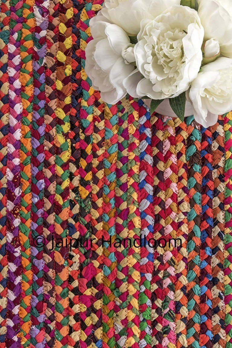 Beige Blue Jute Braided Area Rugfor Living Room – 24 x 72 handmade by LoomifyHome