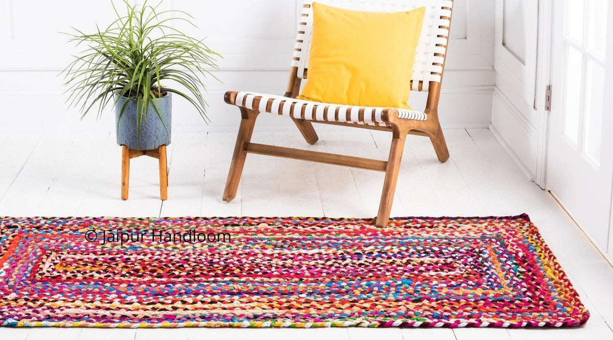 Beige Blue Jute Braided Area Rugfor Living Room – 24 x 72 handmade by LoomifyHome