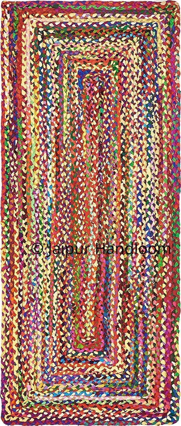 Beige Blue Jute Braided Area Rugfor Living Room – 24 x 72 handmade by LoomifyHome