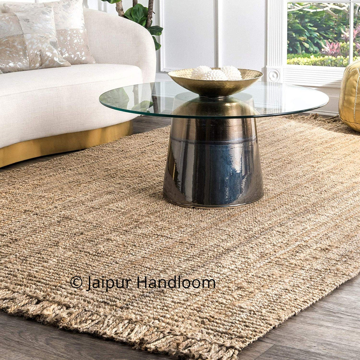 Beige Blue Jute Braided Runner Rugfor Living Room – Natural Texture handmade by LoomifyHome