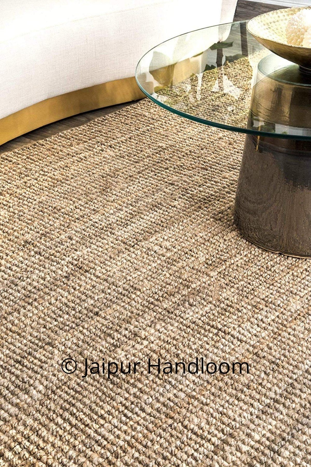 Beige Blue Jute Braided Runner Rugfor Living Room – Natural Texture handmade by LoomifyHome