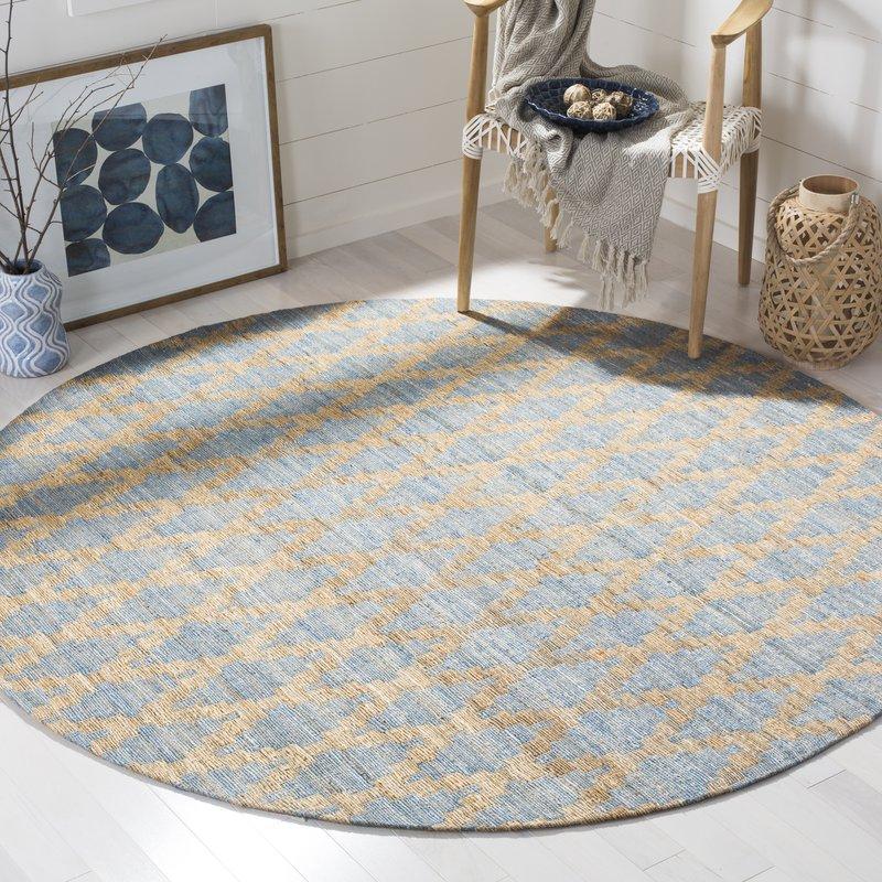 Beige Blue Jute Braided Round Rugfor Living Room – Artisan Style 15 handmade by LoomifyHome