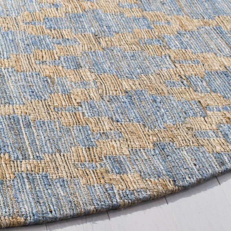 Beige Blue Jute Braided Round Rugfor Living Room – Artisan Style 15 handmade by LoomifyHome