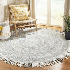 Beige Blue Jute Braided Round Rugfor Living Room – Artisan Style 19 handmade by LoomifyHome