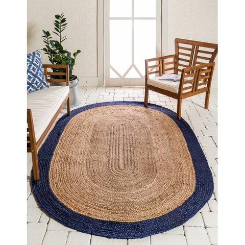 Blue Multicolor Jute Braided Oval Rugfor Living Room – 48 x 72 handmade by LoomifyHome