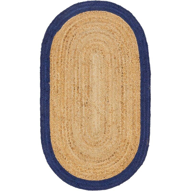 Blue Multicolor Jute Braided Oval Rugfor Living Room – 48 x 72 handmade by LoomifyHome