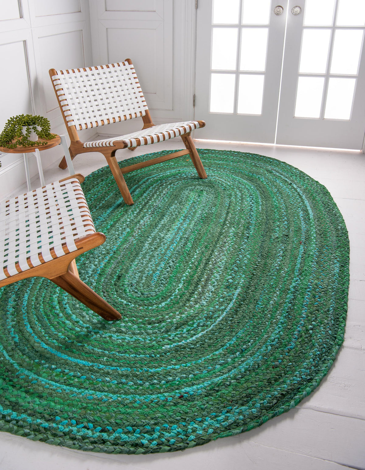 Blue Multicolor Jute Braided Oval Rugfor Living Room – 5 x 7 handmade by LoomifyHome