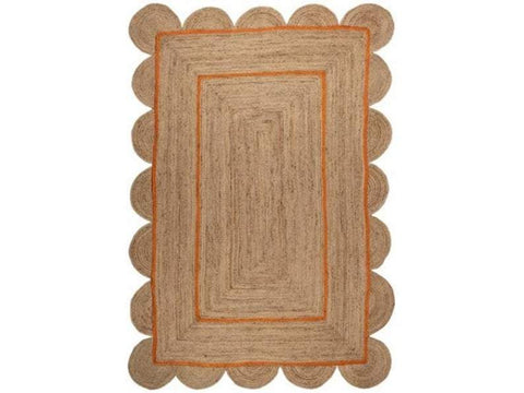 Beige Blue Jute Braided Scalloped Rugfor Living Room – Bedroom Ready handmade by LoomifyHome