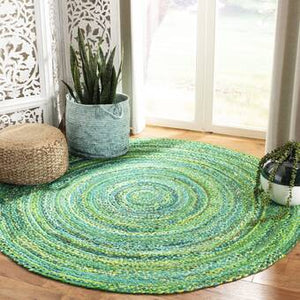 Beige Blue Jute Braided Round Rugfor Living Room – Chunky handmade by LoomifyHome