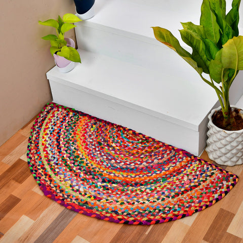 White Beige Jute Braided Half Moon Doormatfor Living Room – Circle handmade by LoomifyHome