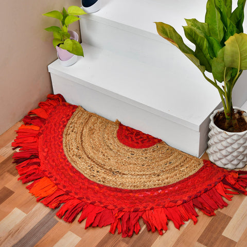 White Beige Jute Braided Half Moon Doormatfor Living Room – Bedroom Ready handmade by LoomifyHome