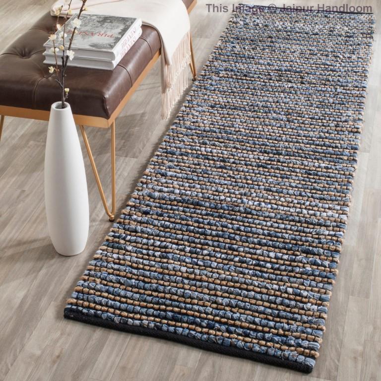 Beige Blue Jute Braided Runner Rugfor Living Room – 24 x 240 handmade by LoomifyHome