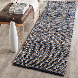 Beige Blue Jute Braided Runner Rugfor Living Room – 24 x 240 handmade by LoomifyHome