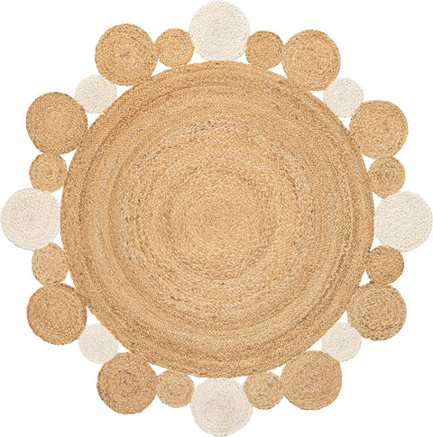White Beige Jute Braided Round Rugfor Living Room – Artisan Style 2 handmade by LoomifyHome
