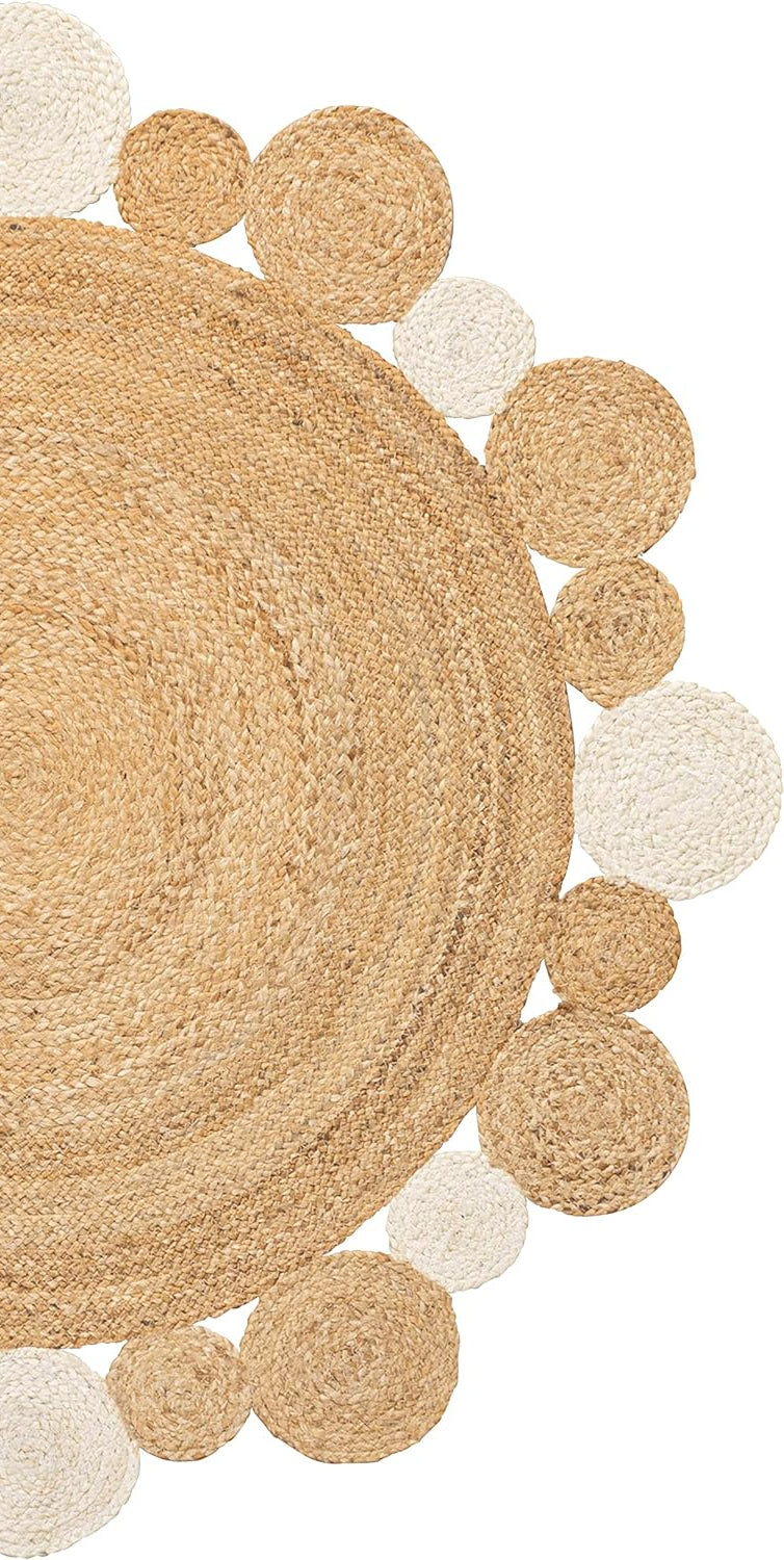 White Beige Jute Braided Round Rugfor Living Room – Artisan Style 2 handmade by LoomifyHome