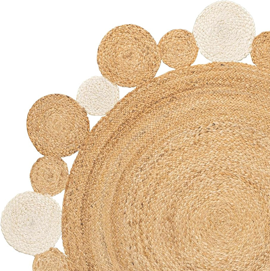 White Beige Jute Braided Round Rugfor Living Room – Artisan Style 2 handmade by LoomifyHome
