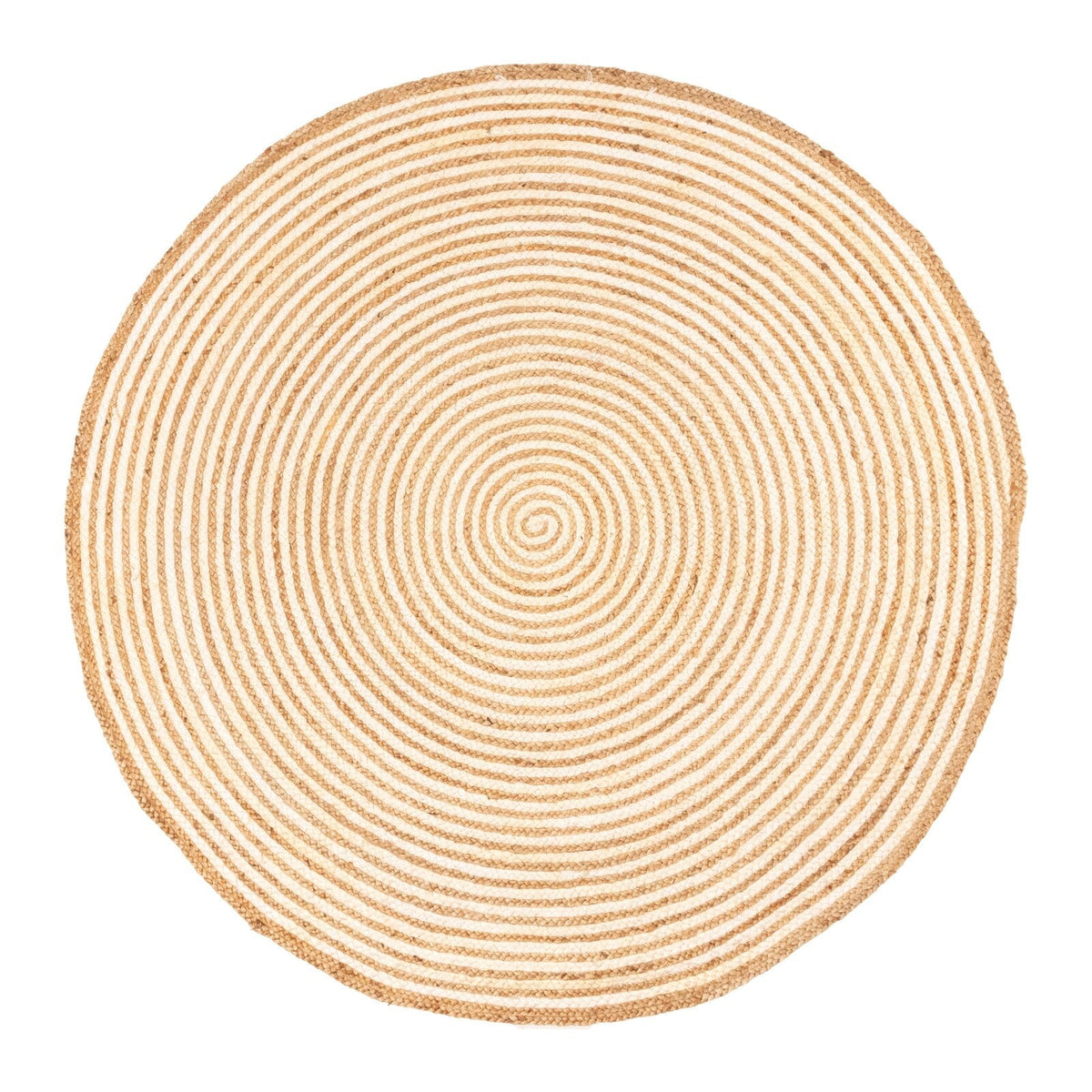 White Beige Jute Braided Round Rugfor Living Room – Scalloped Edge handmade by LoomifyHome
