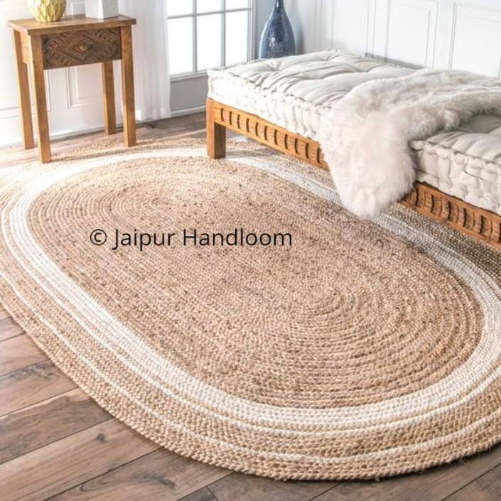 Beige Blue Jute Braided Doormatfor Living Room – 3 x 5 handmade by LoomifyHome