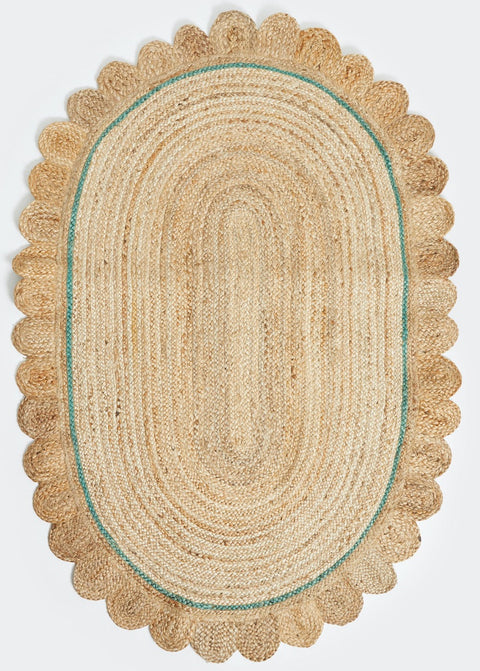 Multicolor Jute Braided Oval Rugfor Living Room – Scalloped handmade by LoomifyHome