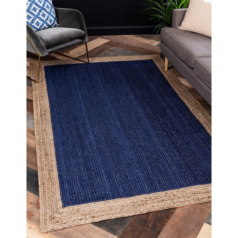 Beige Blue Jute Braided Oval Rugfor Living Room – 4 x 6 handmade by LoomifyHome