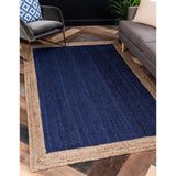 Beige Blue Jute Braided Oval Rugfor Living Room – 4 x 6 handmade by LoomifyHome