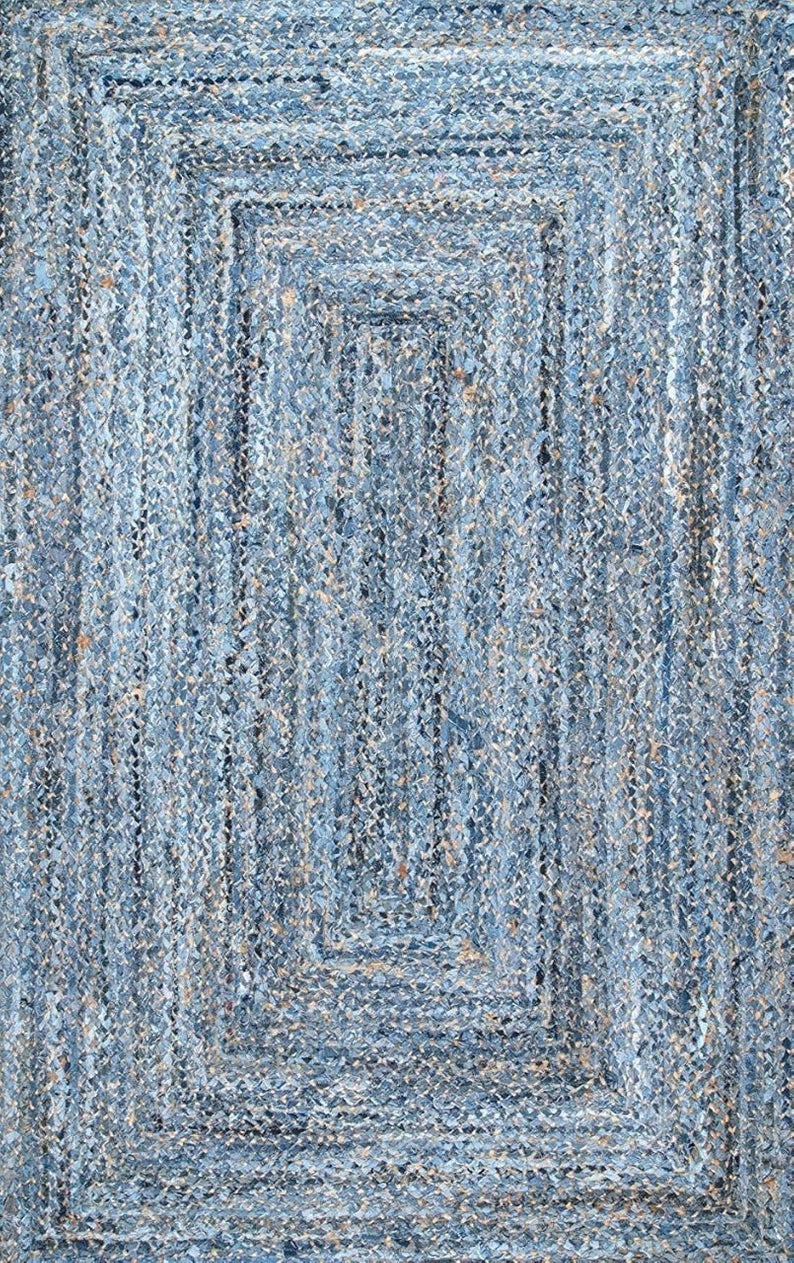 Beige Blue Jute Braided Oval Rugfor Living Room – 3 x 5 handmade by LoomifyHome