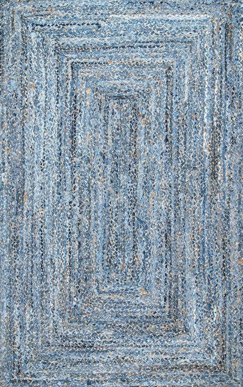 Beige Blue Jute Braided Oval Rugfor Living Room – 3 x 5 handmade by LoomifyHome